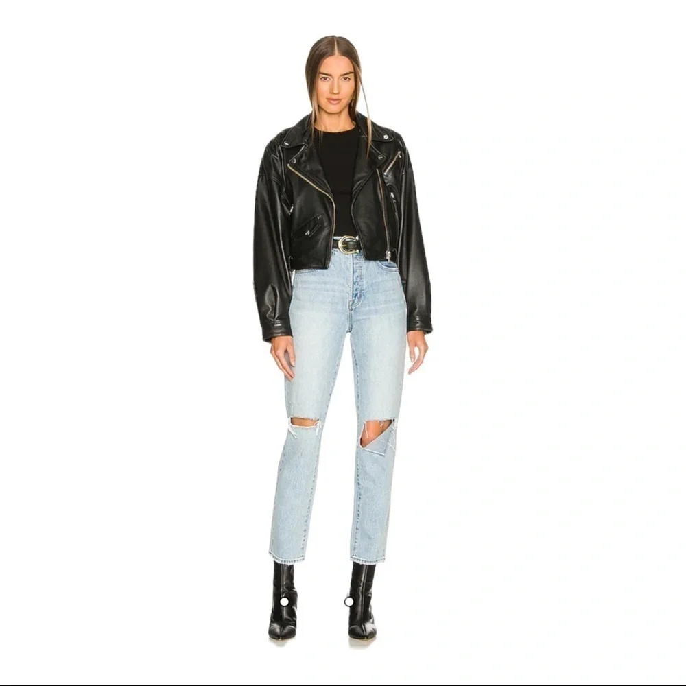 Pistola x Revolve Keaton High Rise Light Wash Distressed Slim Straight Jeans 28